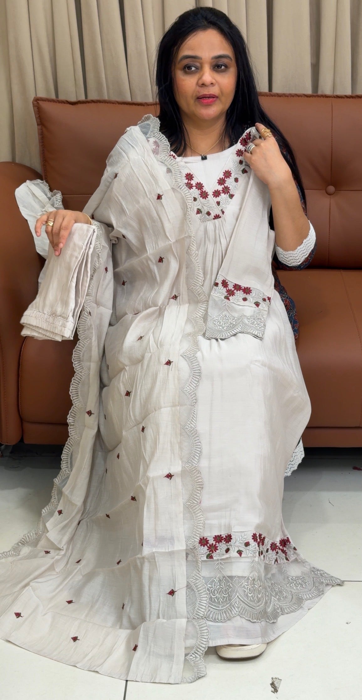 MALAI CHANDERI TOP,BOTTOM AND DUPATTA - IHA 34972