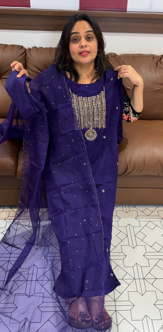SILKY GEORGETTE TOP,BOTTOM AND DUPATTA - IHA 26689
