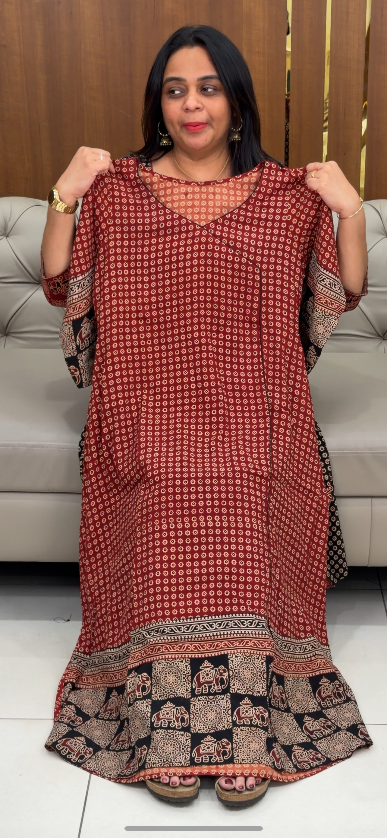 IHA'S IN-HOUSE COTTON AJRAKH LONG ALINE TOPS - IHA 29770