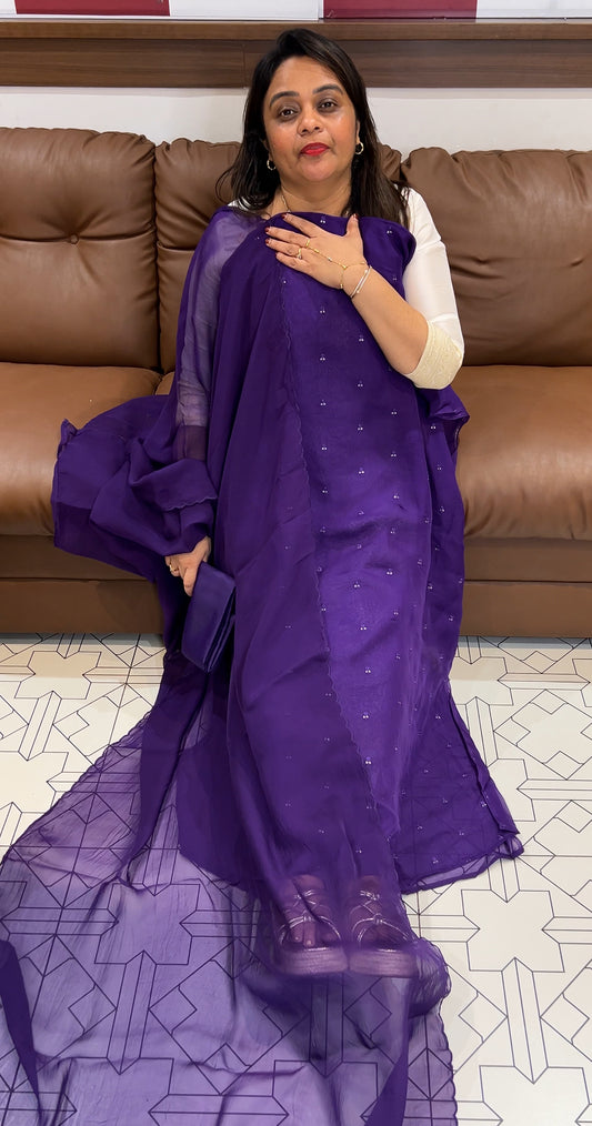 VISCOSE ORGANZA UNSTITCHED SALWAR SUITS - IHA 24274
