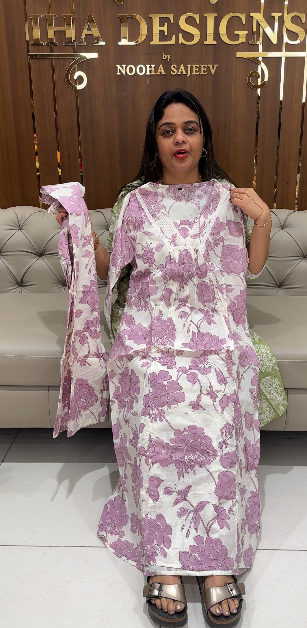COTTON PRINTED ALINE TOP AND BOTTOM - IHA 24160