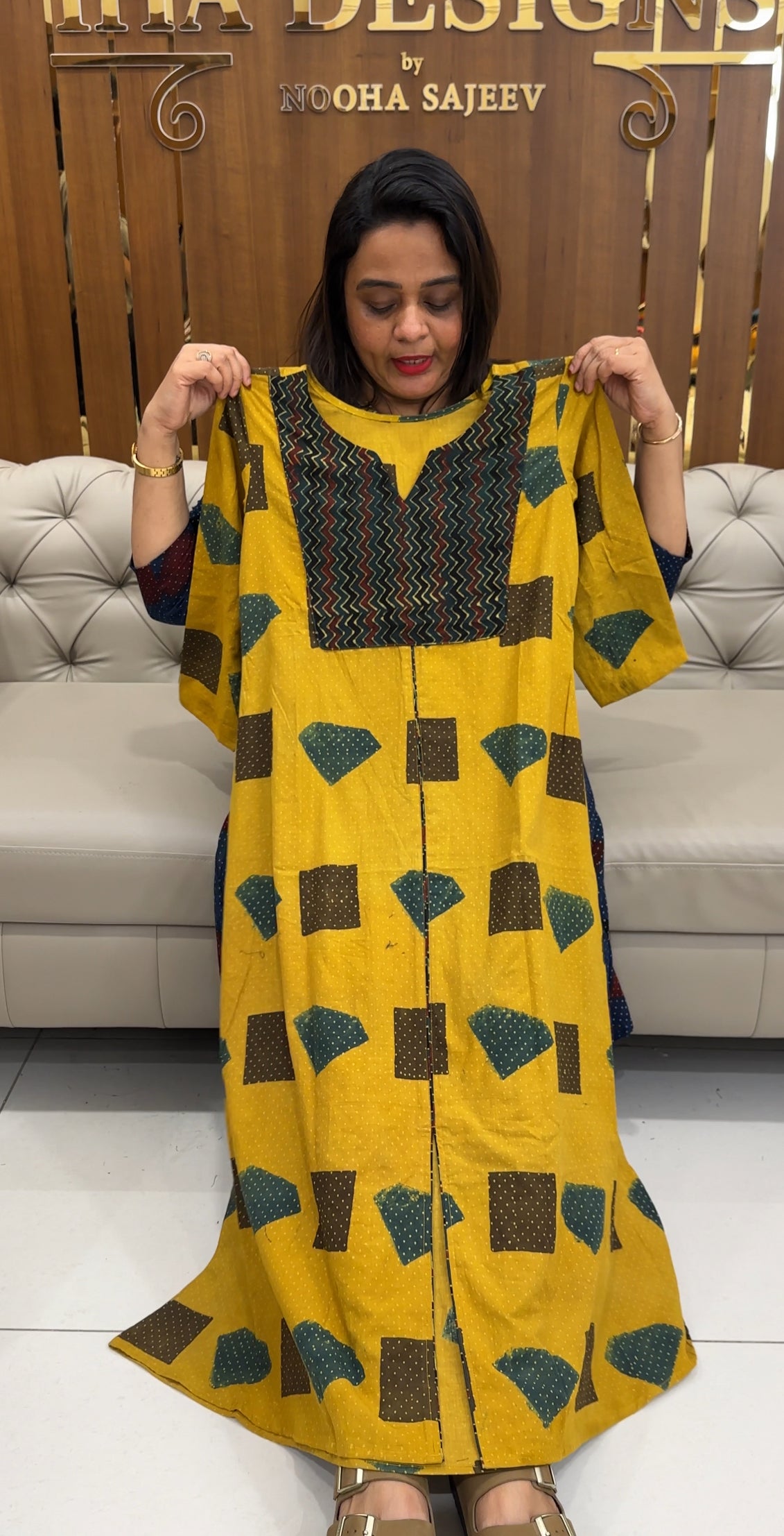 IHA'S IN-HOUSE AJRAKH PRINTED ALINE TOPS - IHA 25371