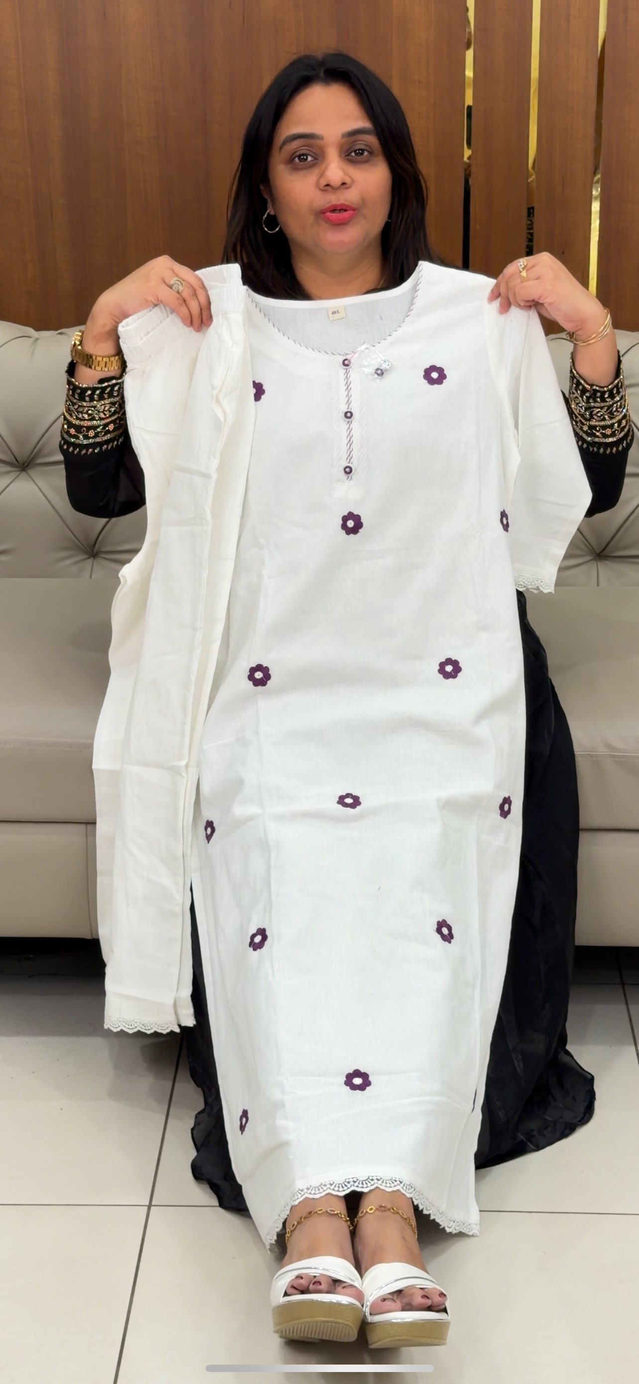 COTTON LINEN LONG TOP AND BOTTOM - IHA 29084