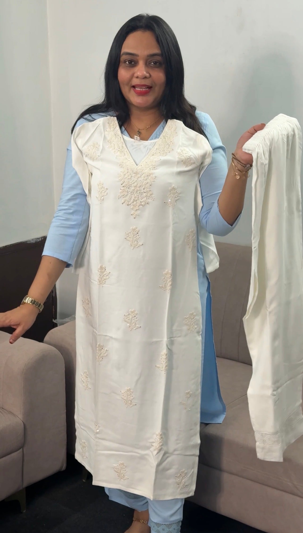 LUCKNOWI CHIKANKARI TOP AND BOTTOM - IHA 33879