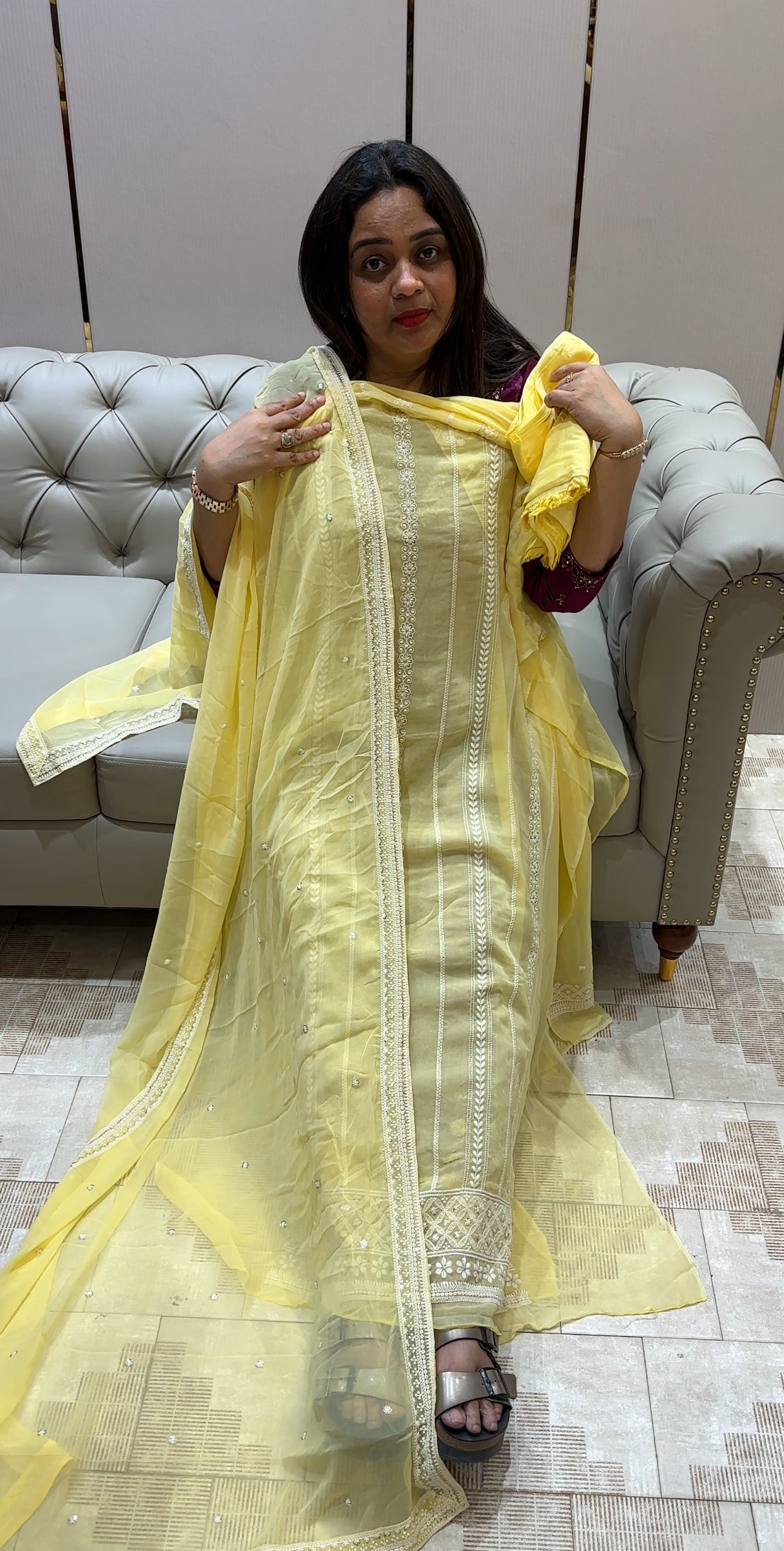 CHIKANKARI UNSTITCHED SALWAR SUITS - IHA 21398