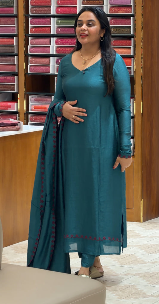 FORWARD SEMI RAW SILK TOP,BOTTOM AND DUPATTA - IHA 30953