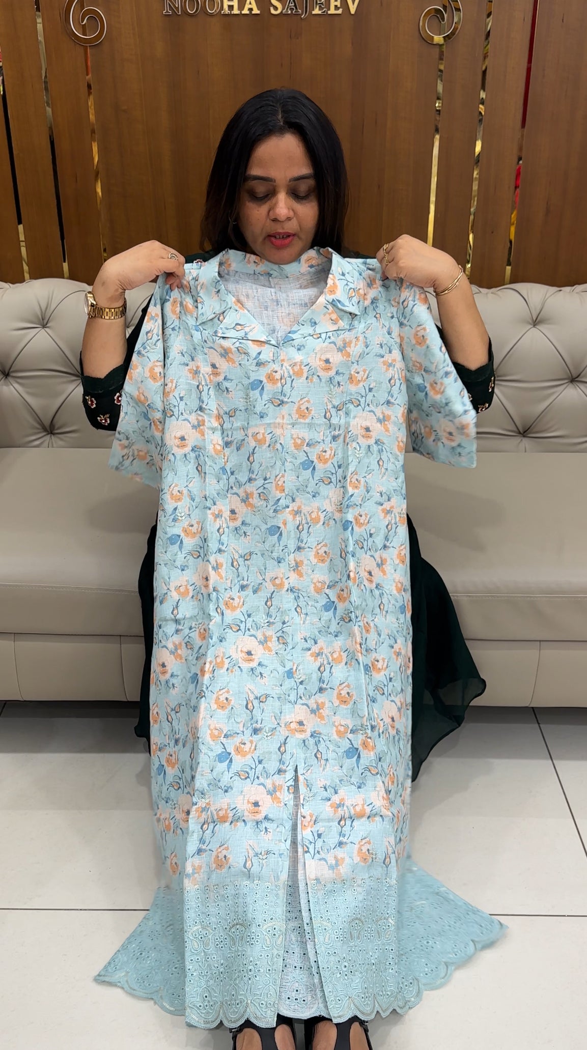 PRINTED LINEN LONG TOPS - IHA 28385