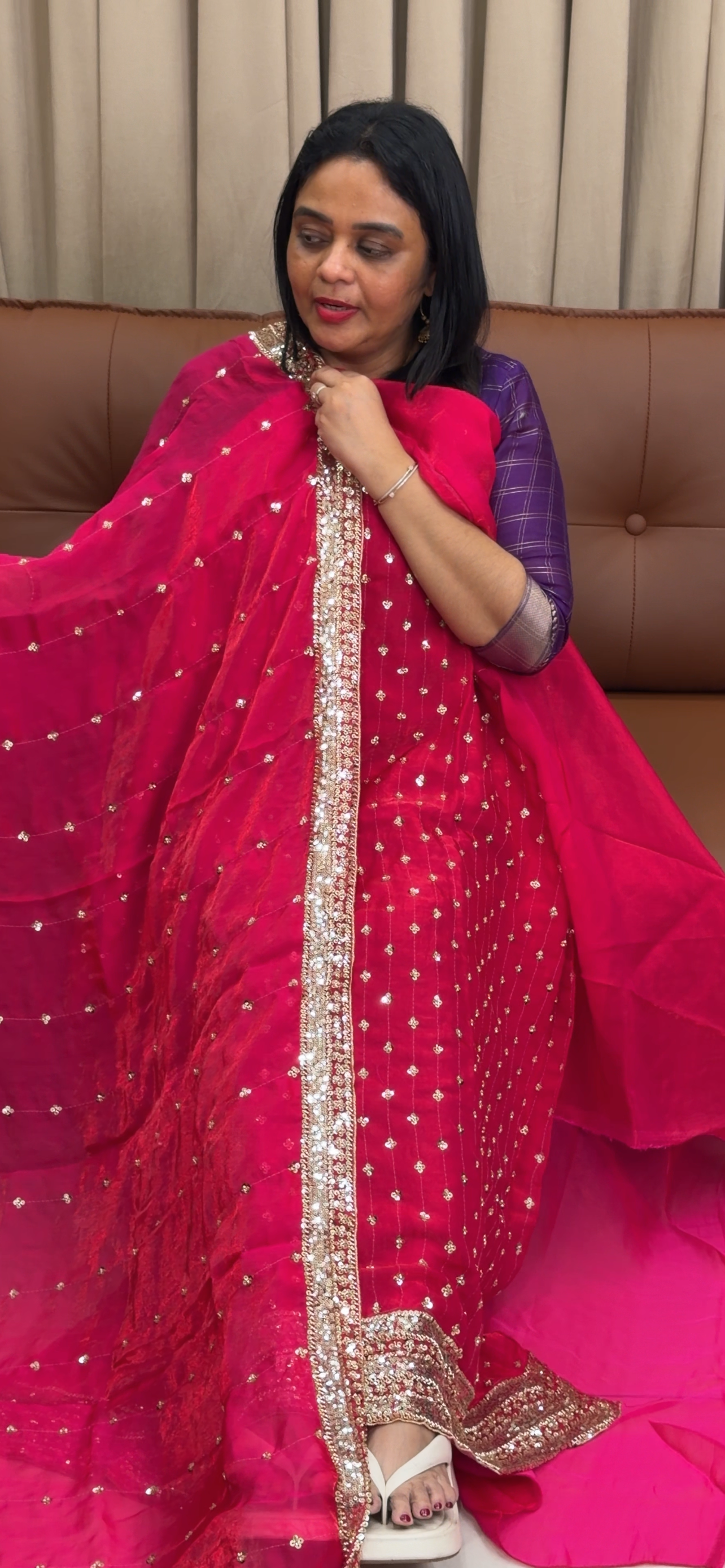 VELVET ORGANZA UNSTITCHED SALWAR SUITS - IHA 33870