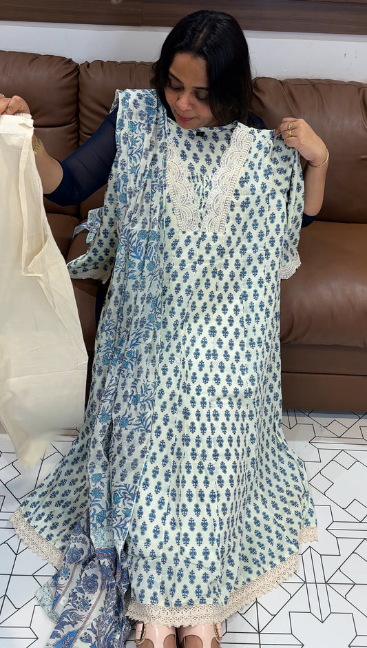 PRINTED COTTON TOP, BOTTOMAND DUPATTA - IHA 28032