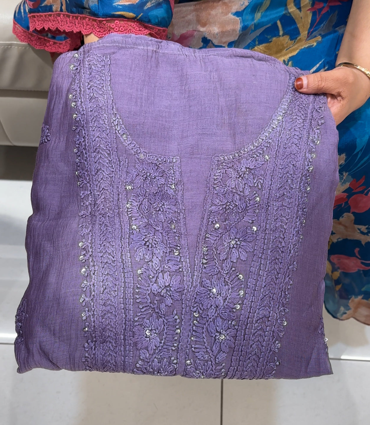 LUCKNOWI CHIKANKARI UNSTITCHED SALWAR SUITS - IHA 24618