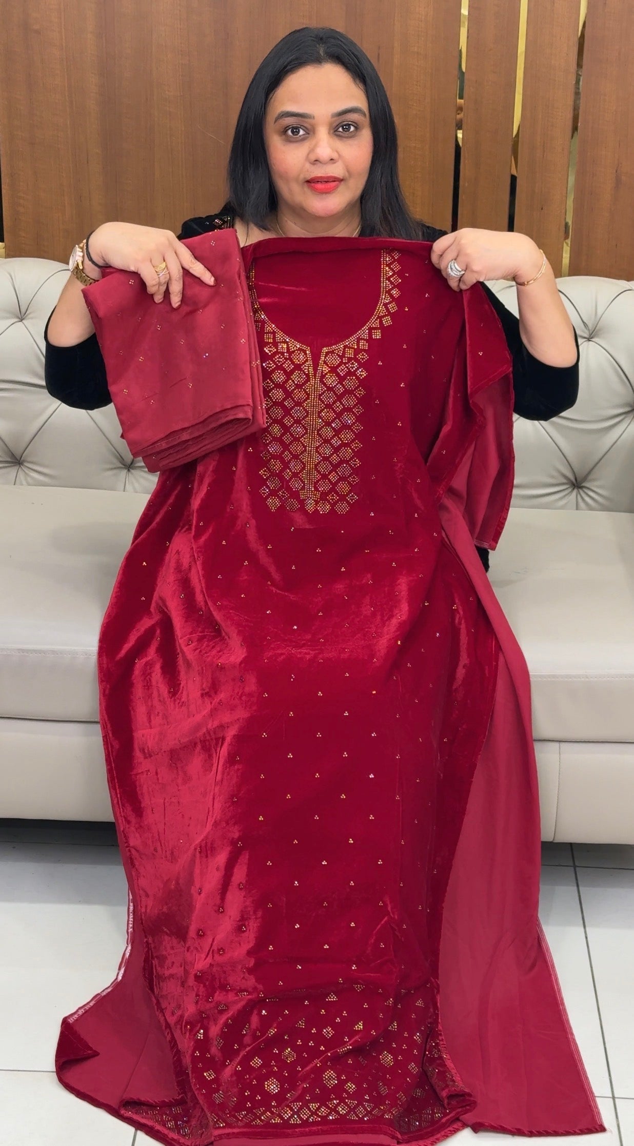 VELVET UNSTITCHED SALWAR SUITS - IHA 33215