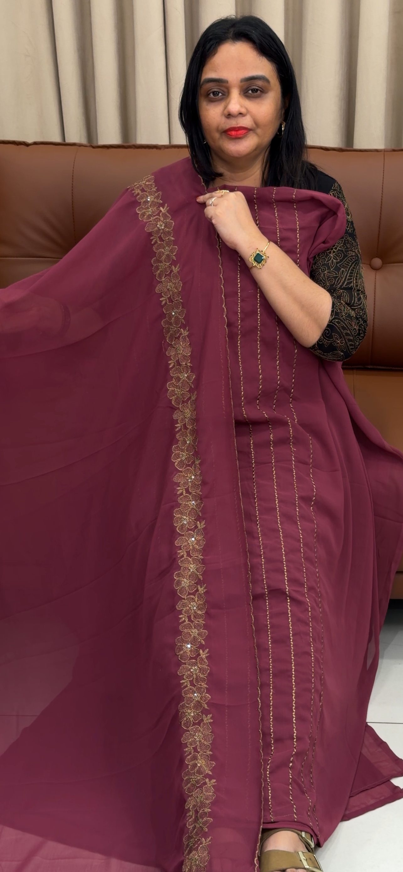 HAND WORKED UNSTITCHED SALWAR SUITS - IHA 33457