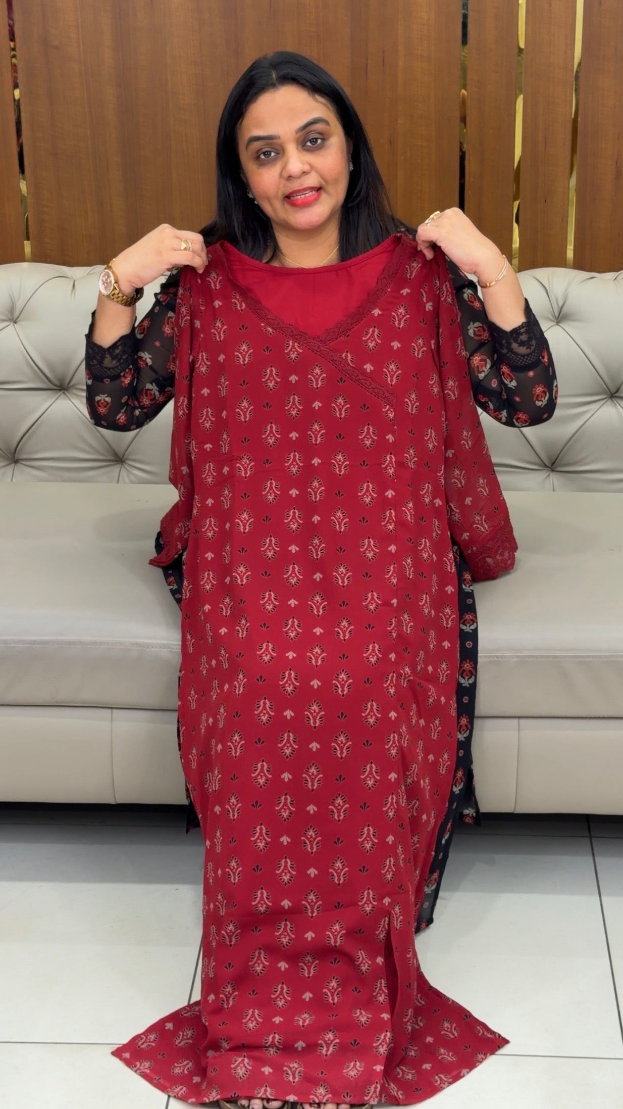 IHA'S IN-HOUSE GEORGETTE PRINTED SLITTED TOPS - IHA 32341 – Iha