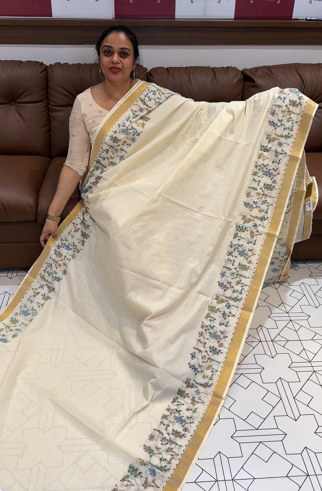 KERALA CREAM SAREE - IHA 16062