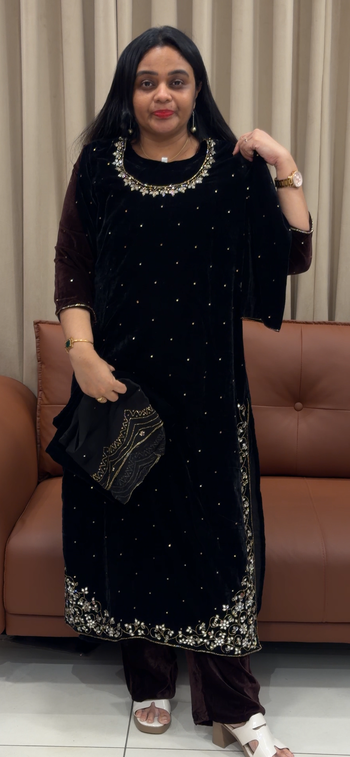 VISCOSE VELVET TOP, BOTTOM AND DUPATTA  - IHA 35445