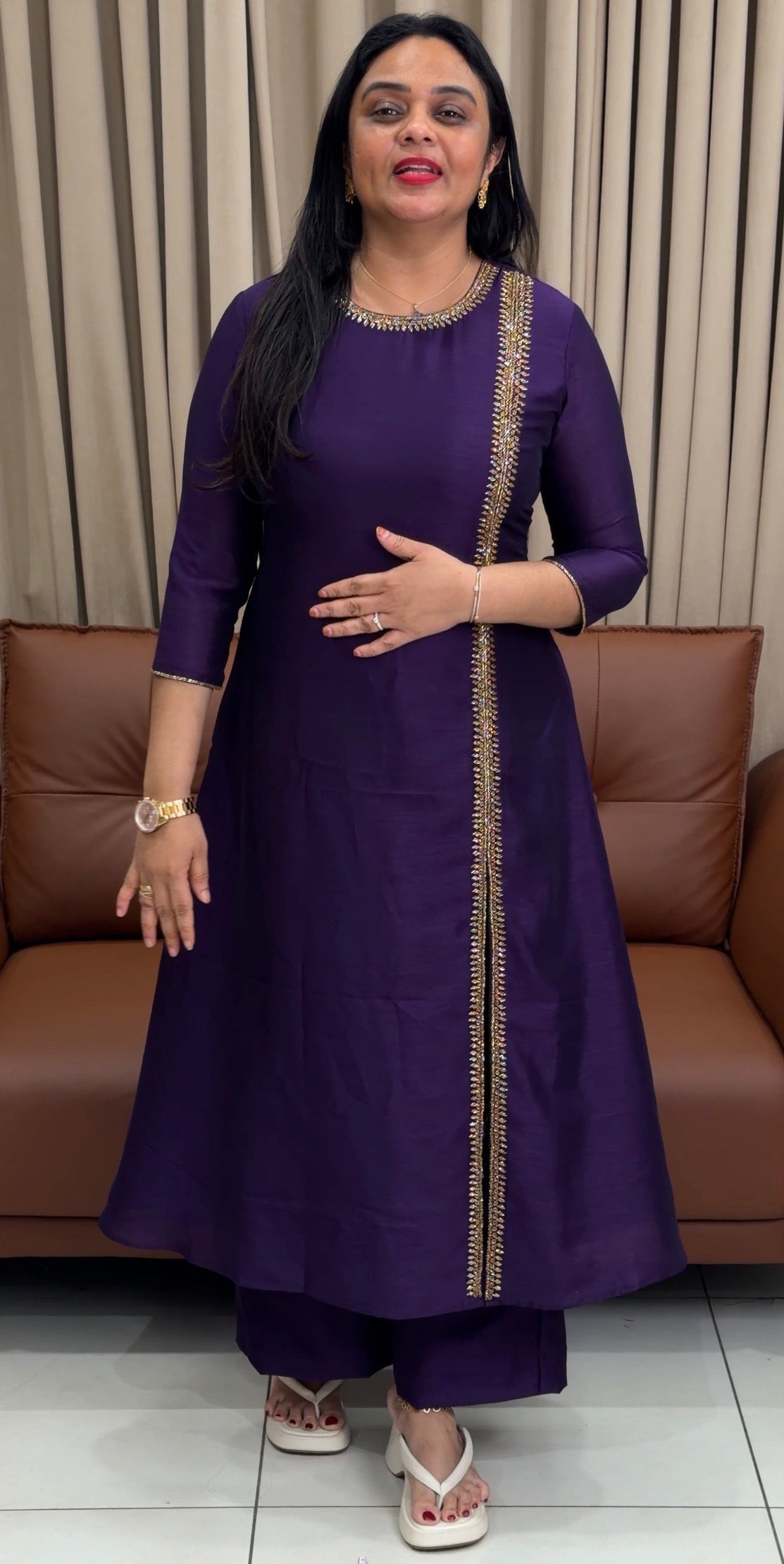 IHA'S IN-HOUSE SEMI RAW SILK SLITTED CO-ORDS SETS - IHA 33818