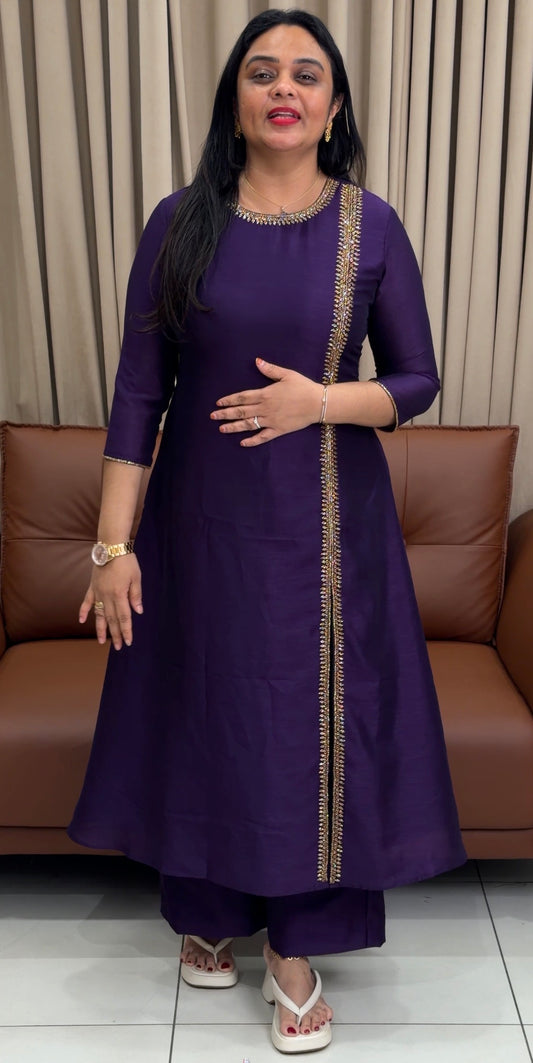 IHA'S IN-HOUSE SEMI RAW SILK SLITTED CO-ORDS SETS - IHA 33818