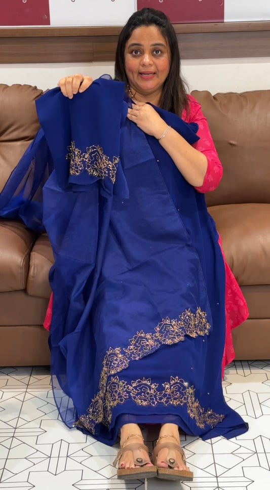 HAND WORKED UNSTITCHED SALWAR SUITS - IHA 27335