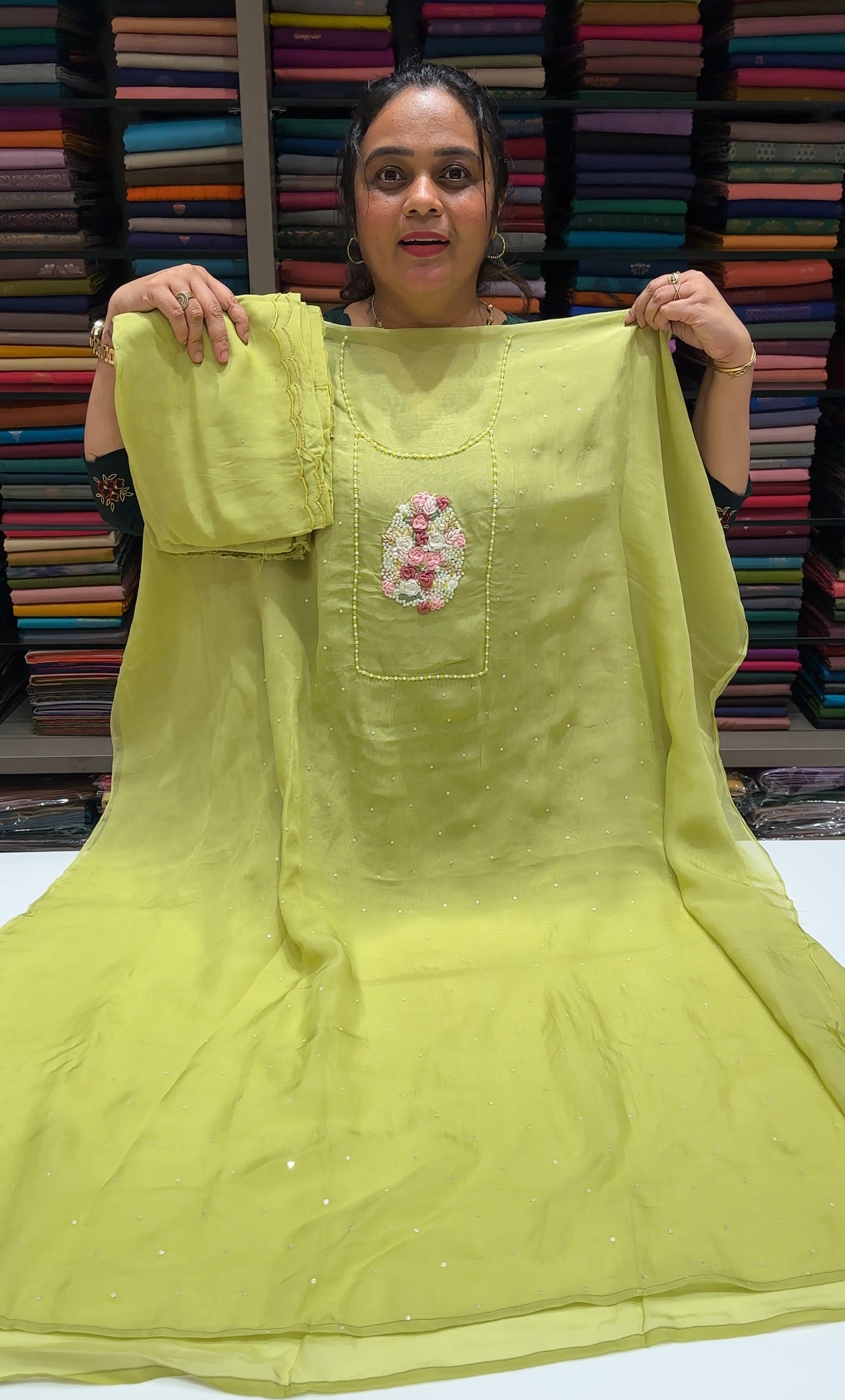VISCOSE ORGANZA UNSTITCHED SALWAR SUITS - IHA 26520