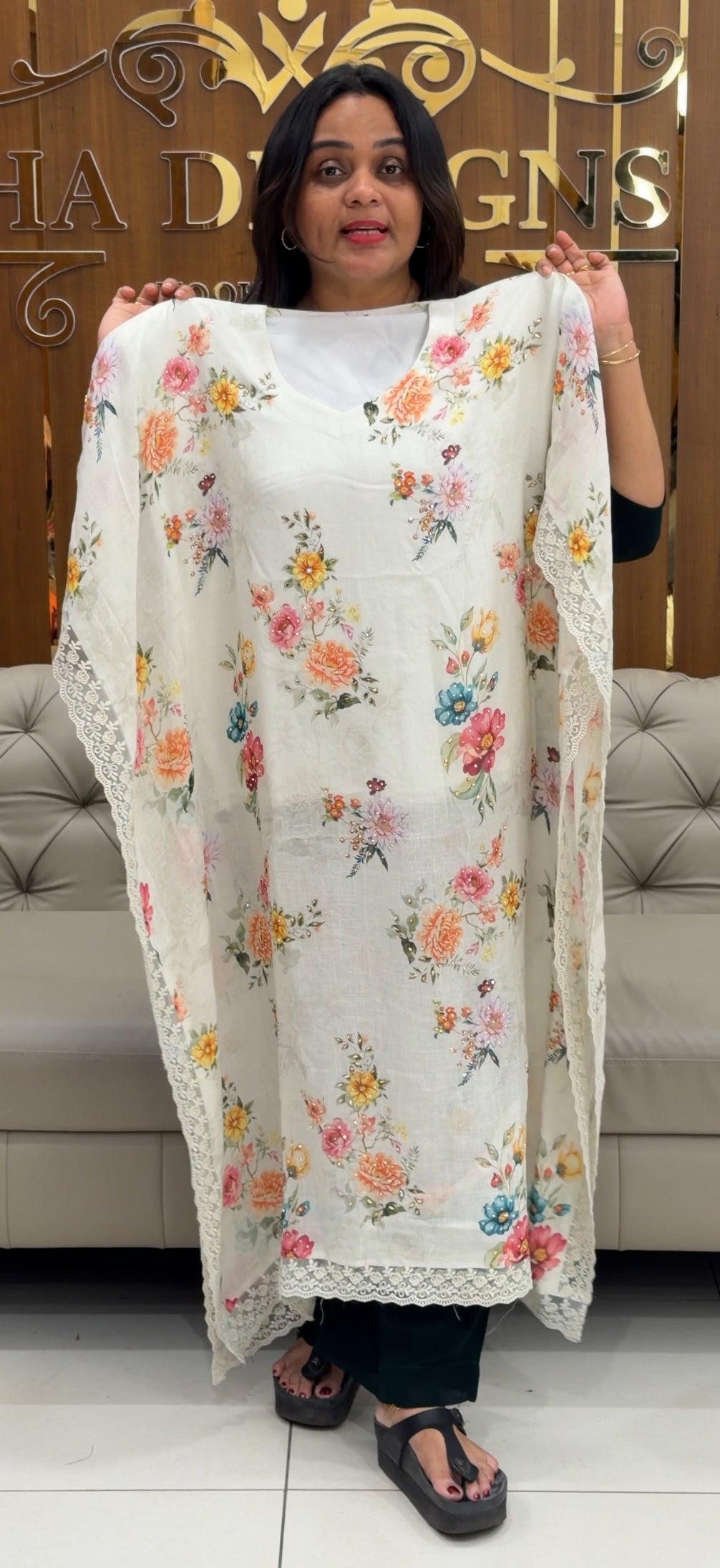 IHA'S IN-HOUSE PRINTED LINEN KAFTAN TOPS - IHA 28718