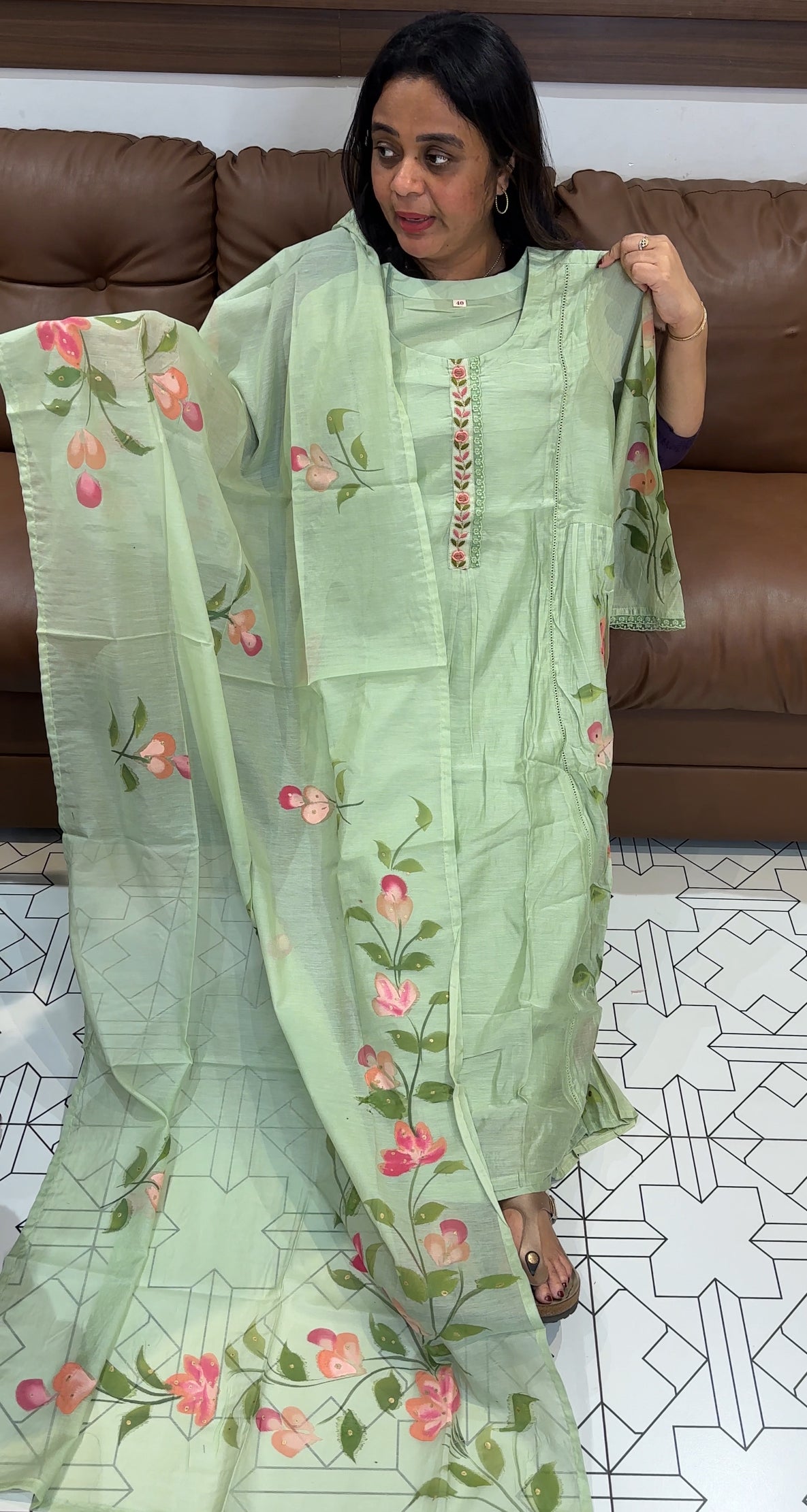 MALAI CHANDERI TOP, BOTTOM AND DUPATTA - IHA 27175