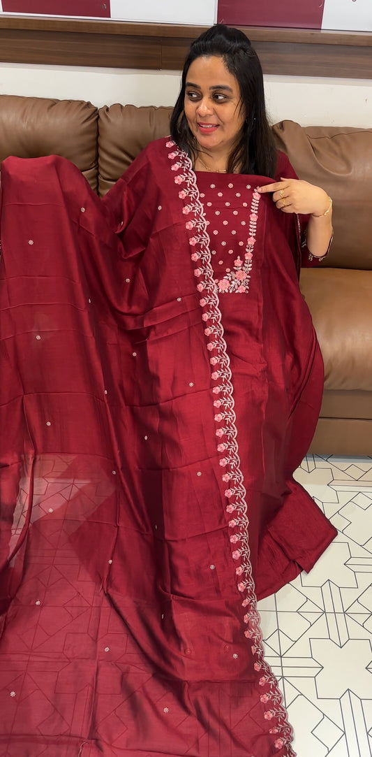 SEMI RAW SILK  UNSTITCHED SALWAR SUITS - IHA 28039