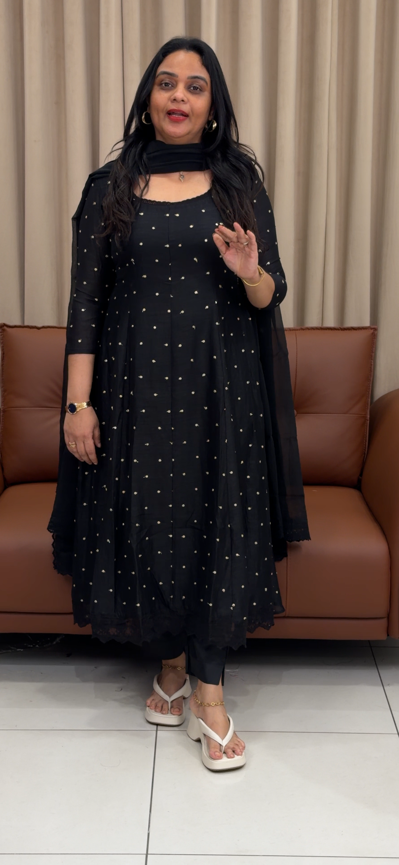 IHA'S IN-HOUSE SEMI RAW SILK ANARKALI TOPS  - IHA 33458