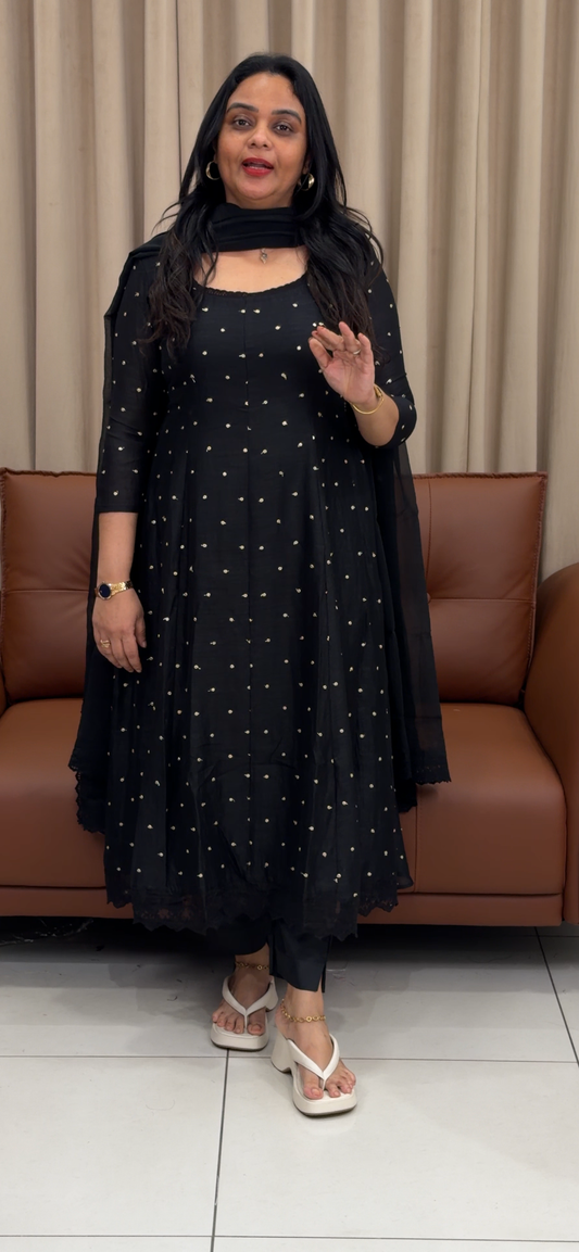IHA'S IN-HOUSE SEMI RAW SILK ANARKALI TOPS  - IHA 33458
