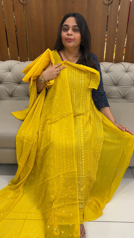 LUCKNOWI CHIKANKARI UNSTITCHED SALWAR SUITS - IHA 26884