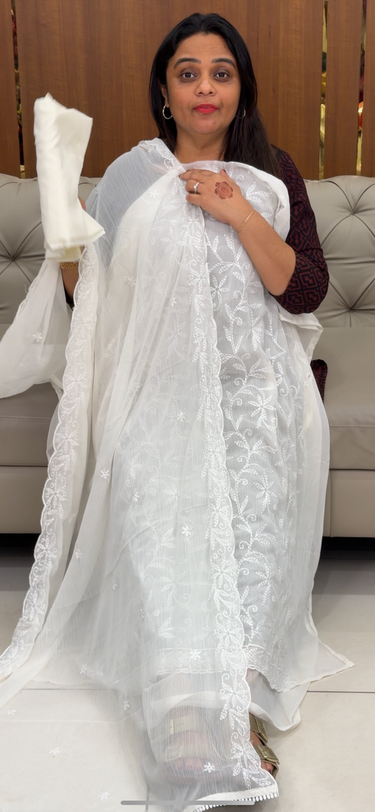 CHIKANKARI UNSTITCHED SALWAR SUITS - IHA 30555