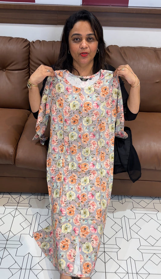 PRINTED RAYON LONG A-LINE TOPS - IHA 24905