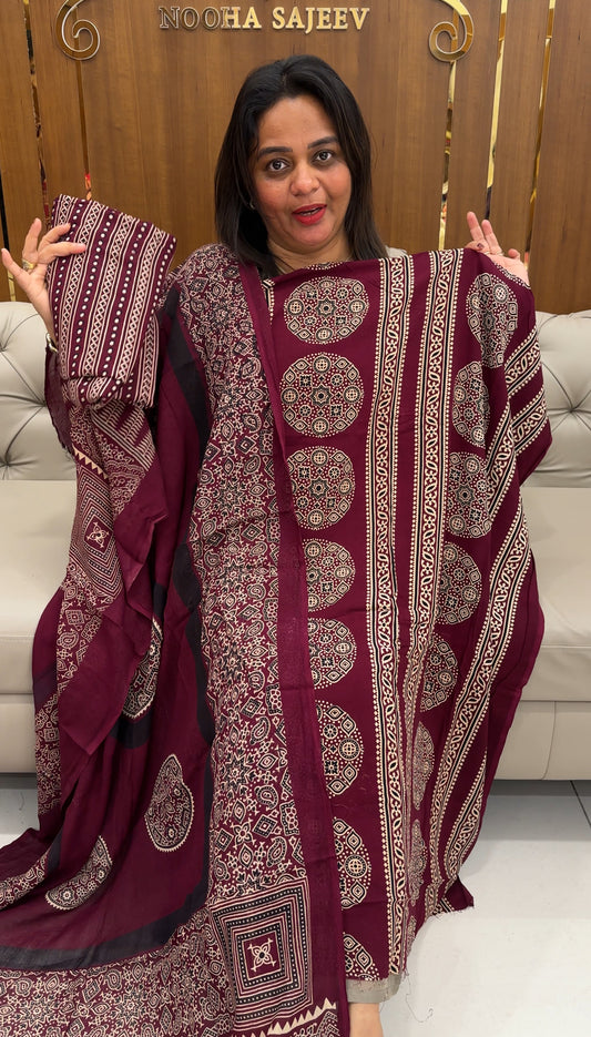 COTTON RAYON AJRAKH UNSTITCHED SALWAR SUITS - IHA 25825