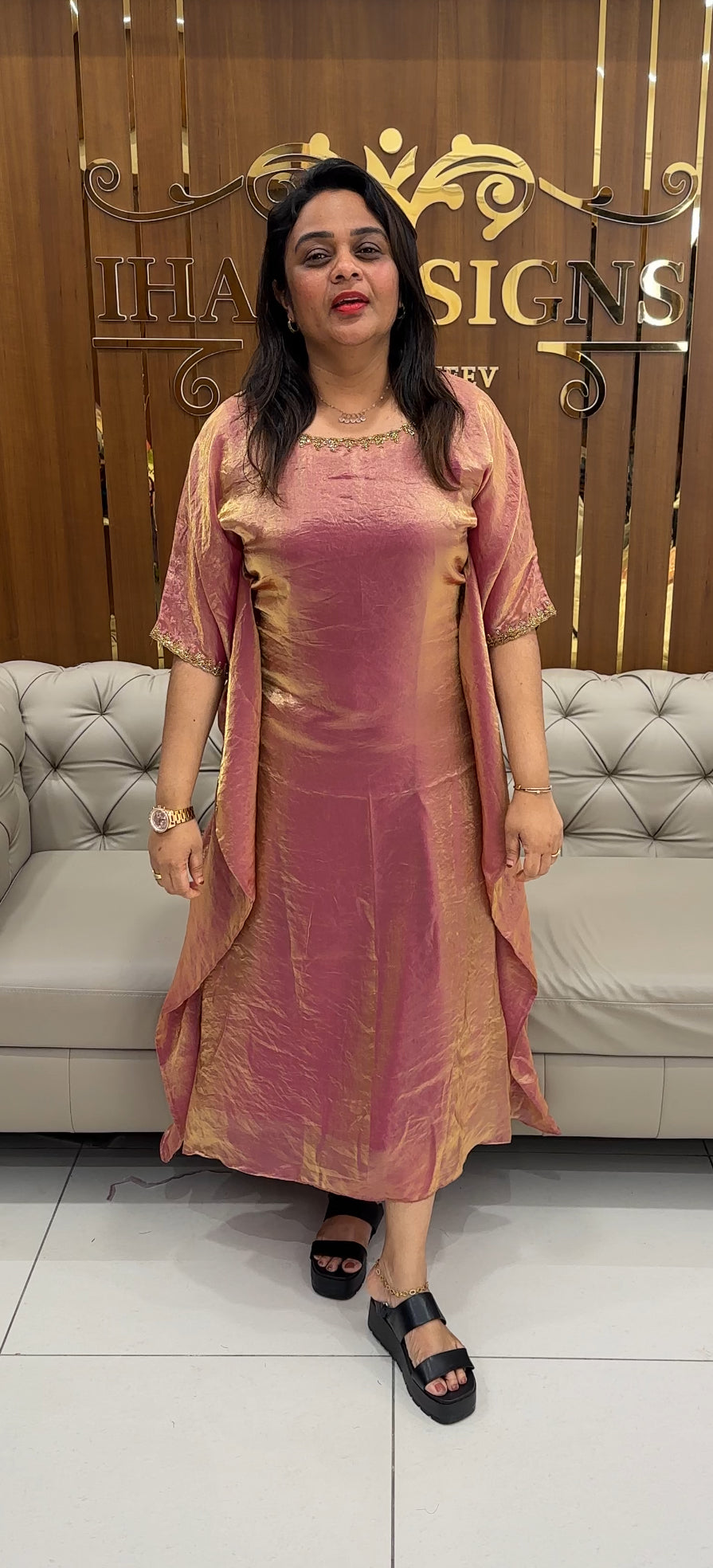 IHA'S IN-HOUSE VELVET ORGANZA KAFTAN TOPS - IHA 27075