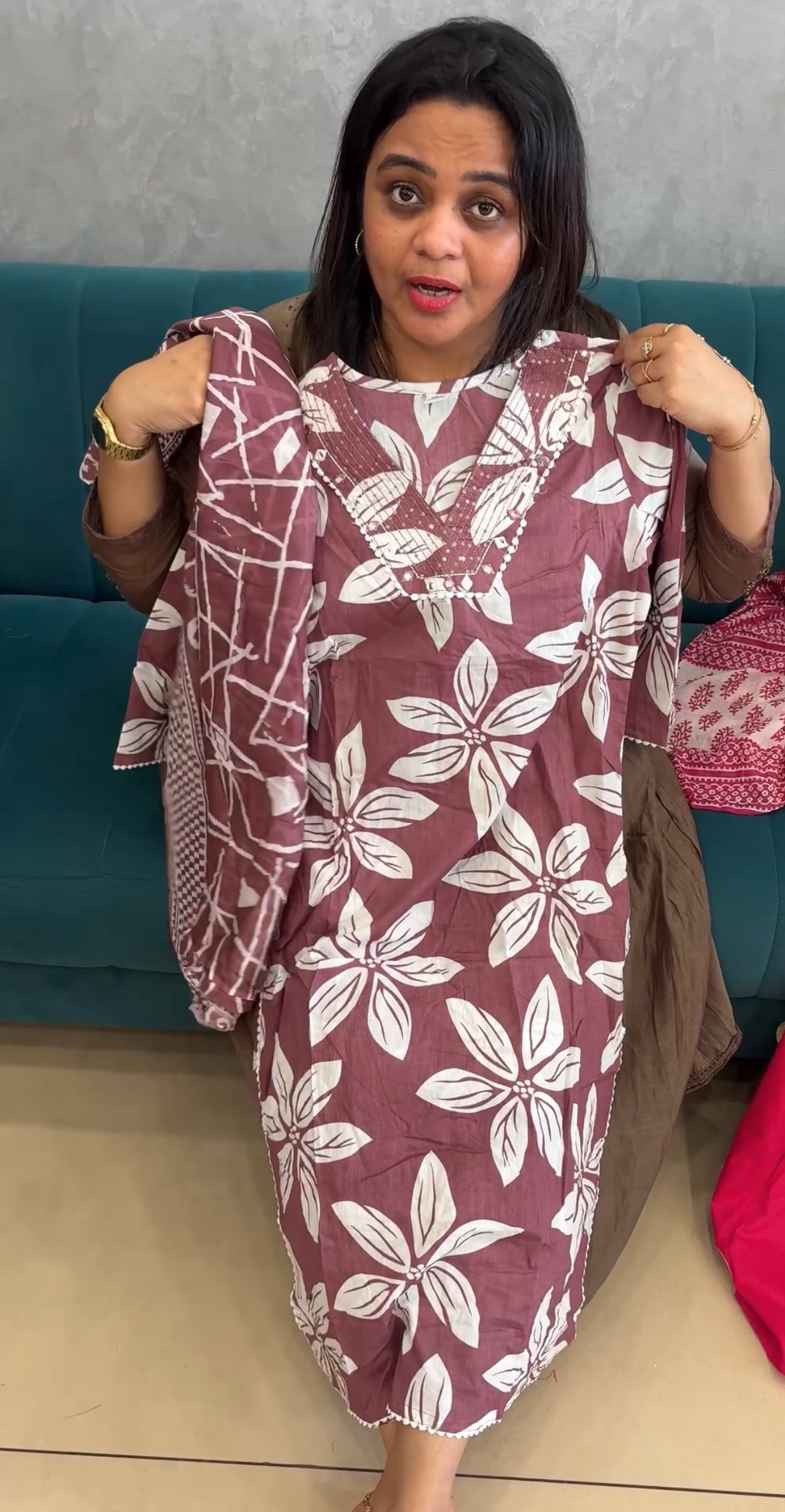 PRINTED COTTON TOP,BOTTOM AND DUPATTA - IHA 26821
