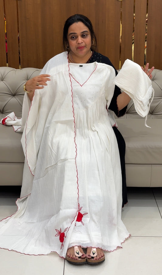 CRUSHED COTTON TOP, BOTTOM AND DUPATTA - IHA 27640