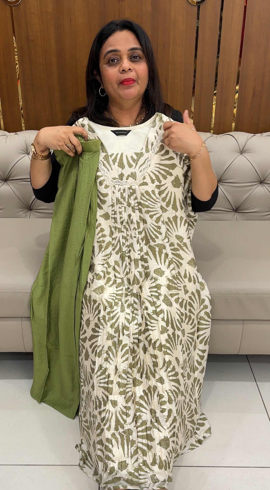 PRINTED COTTON LONG A-LINE TOPS AND BOTTOM - IHA 26366