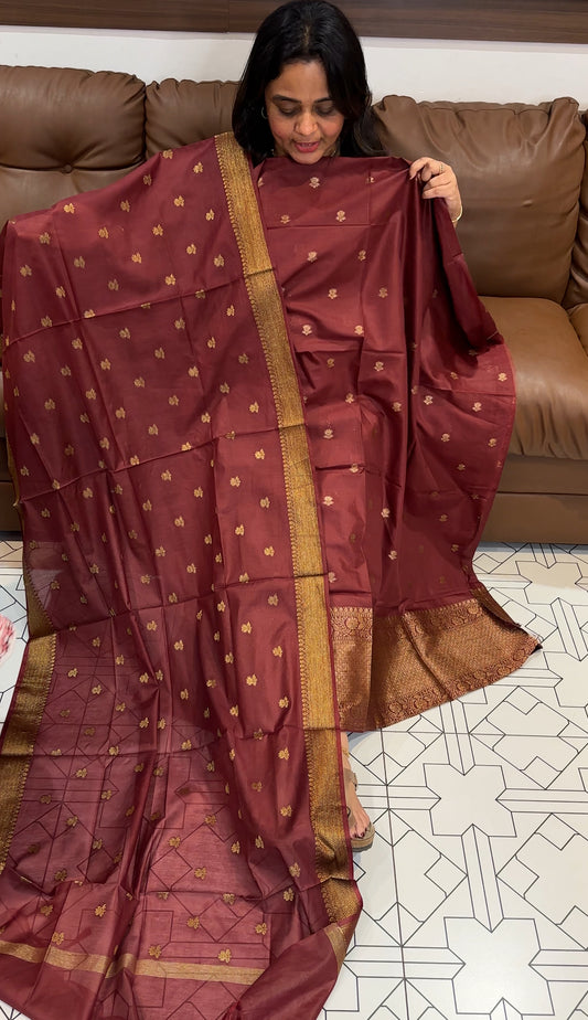 MUL CHANDERI UNSTITCHED SALWAR SUITS - IHA 27169