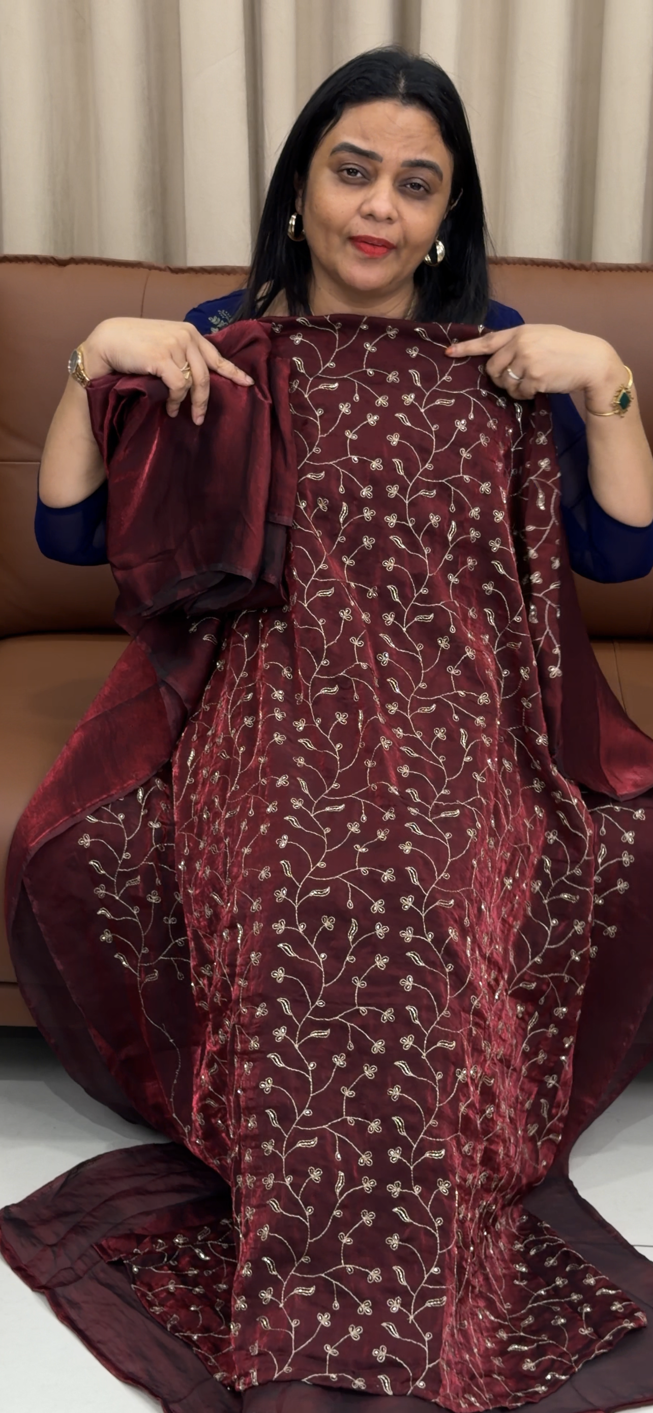 VELVET ORGANZA UNSTITCHED SALWAR SUITS - IHA 33482