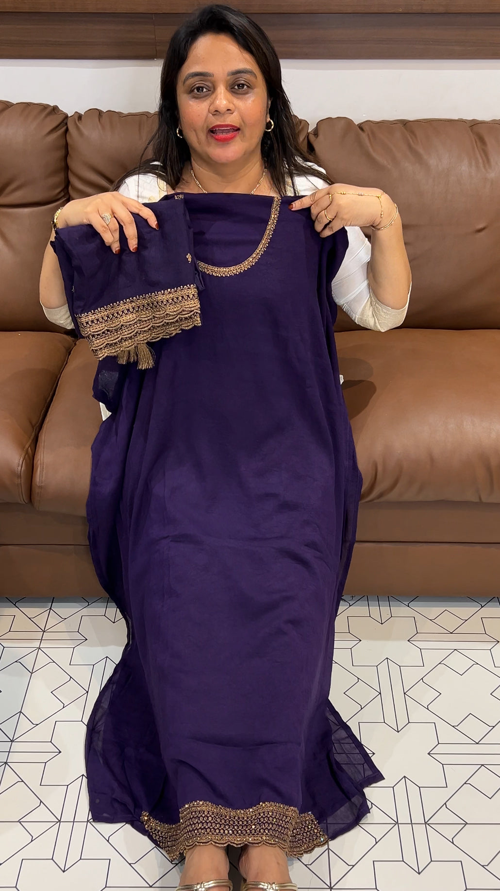 HAND WORKED UNSTITCHED SALWAR SUITS - IHA 24282