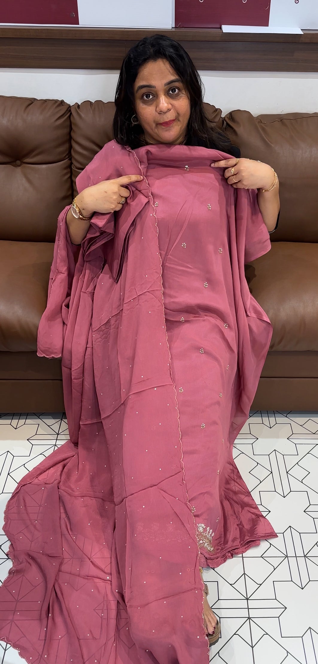 HANDWORKED PLATINUM CHIFFON UNSTITCHED SALWAR SUITS - IHA 26681