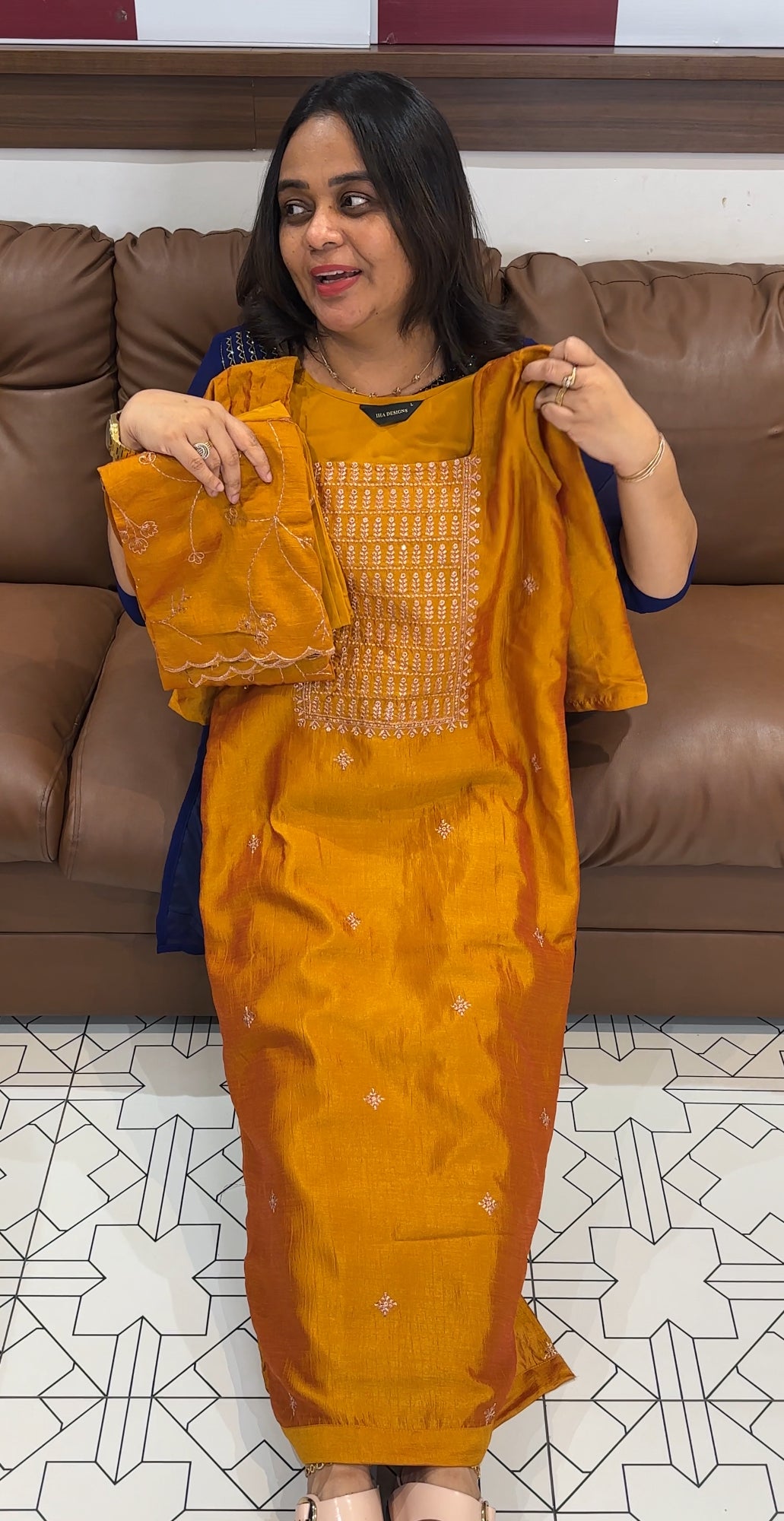 SEMI RAW SILK TOP, BOTTOM AND DUPATTA - IHA 28058