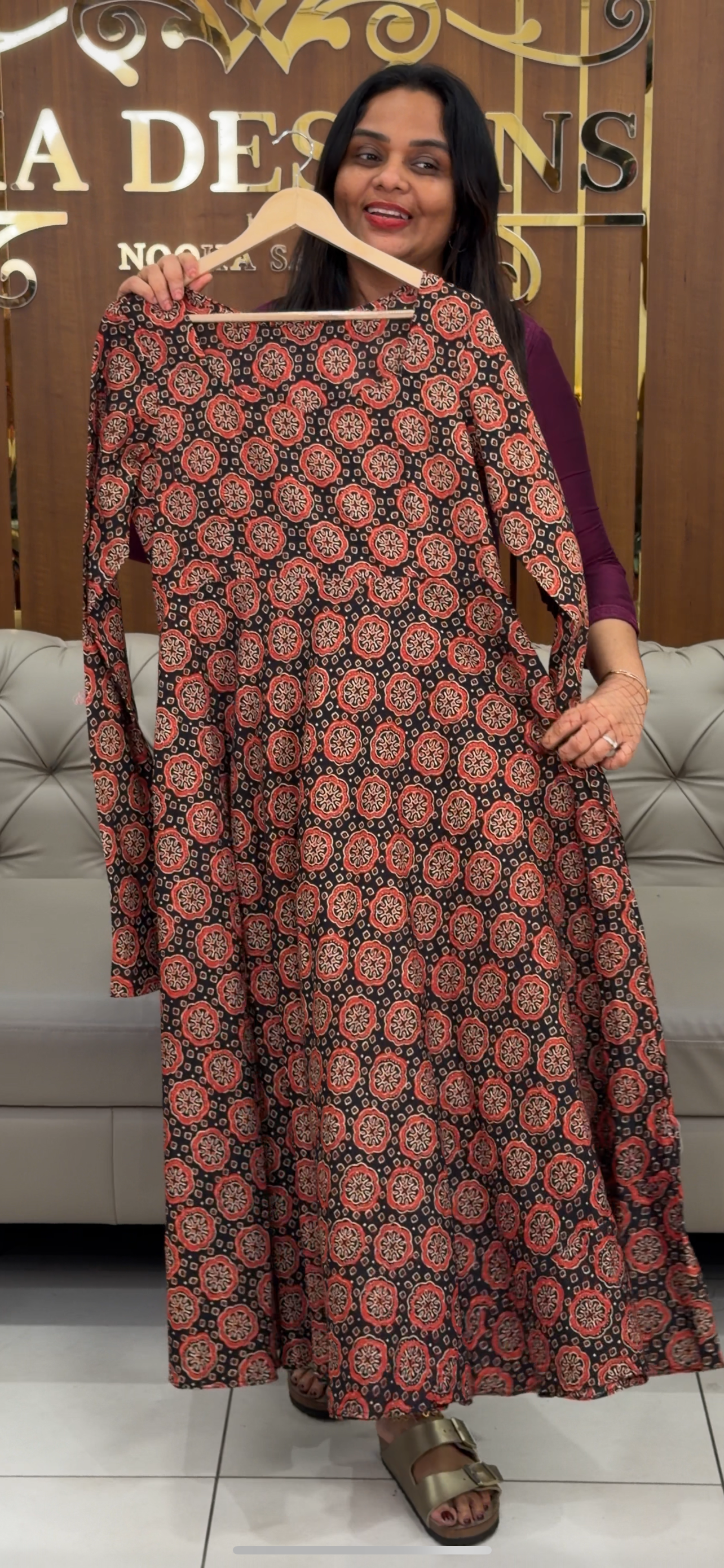 IHA'S IN-HOUSE AJRAKH PRINTED ANARKALI TOPS - IHA 30531