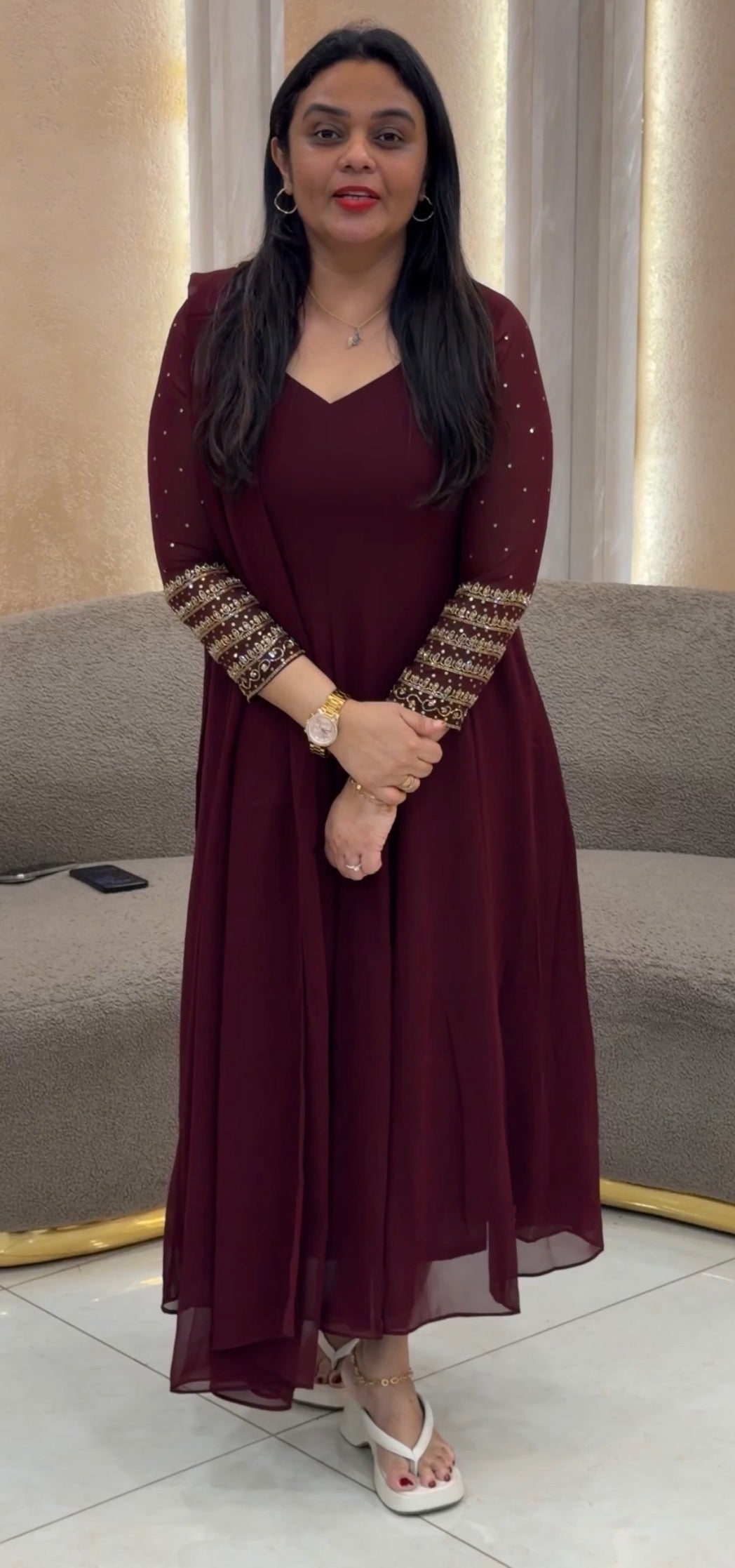 IHA'S IN-HOUSE HAND WORKED SLITTED TOP AND DUPATTA - IHA 33223