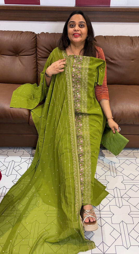 FAUX FGEORGETTE UNSTITCHED SALWAR SUITS - IHA 22798