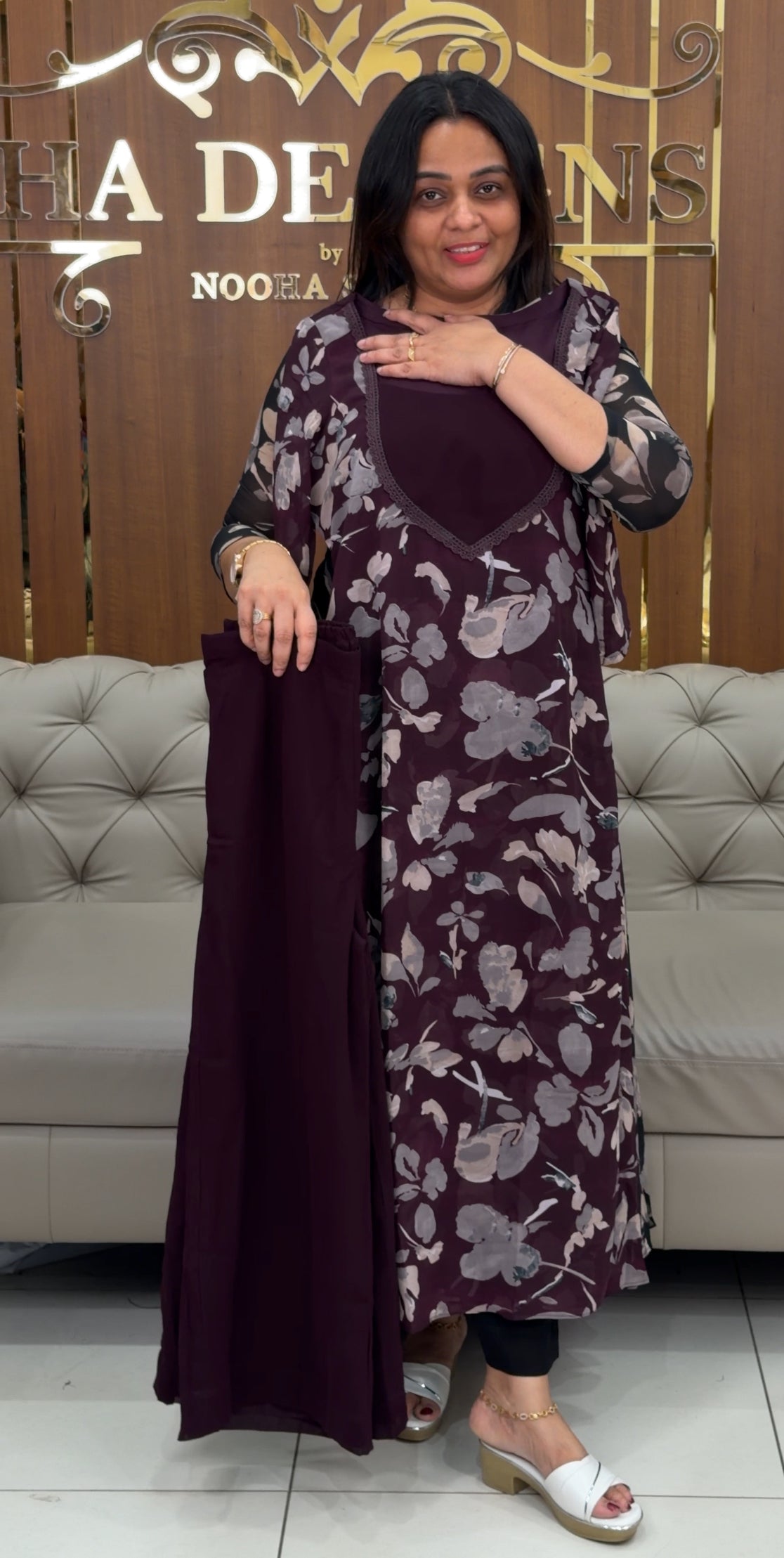 PRINTED GEORGETTE ALINE TOP AND BOTOOM - IHA 29210