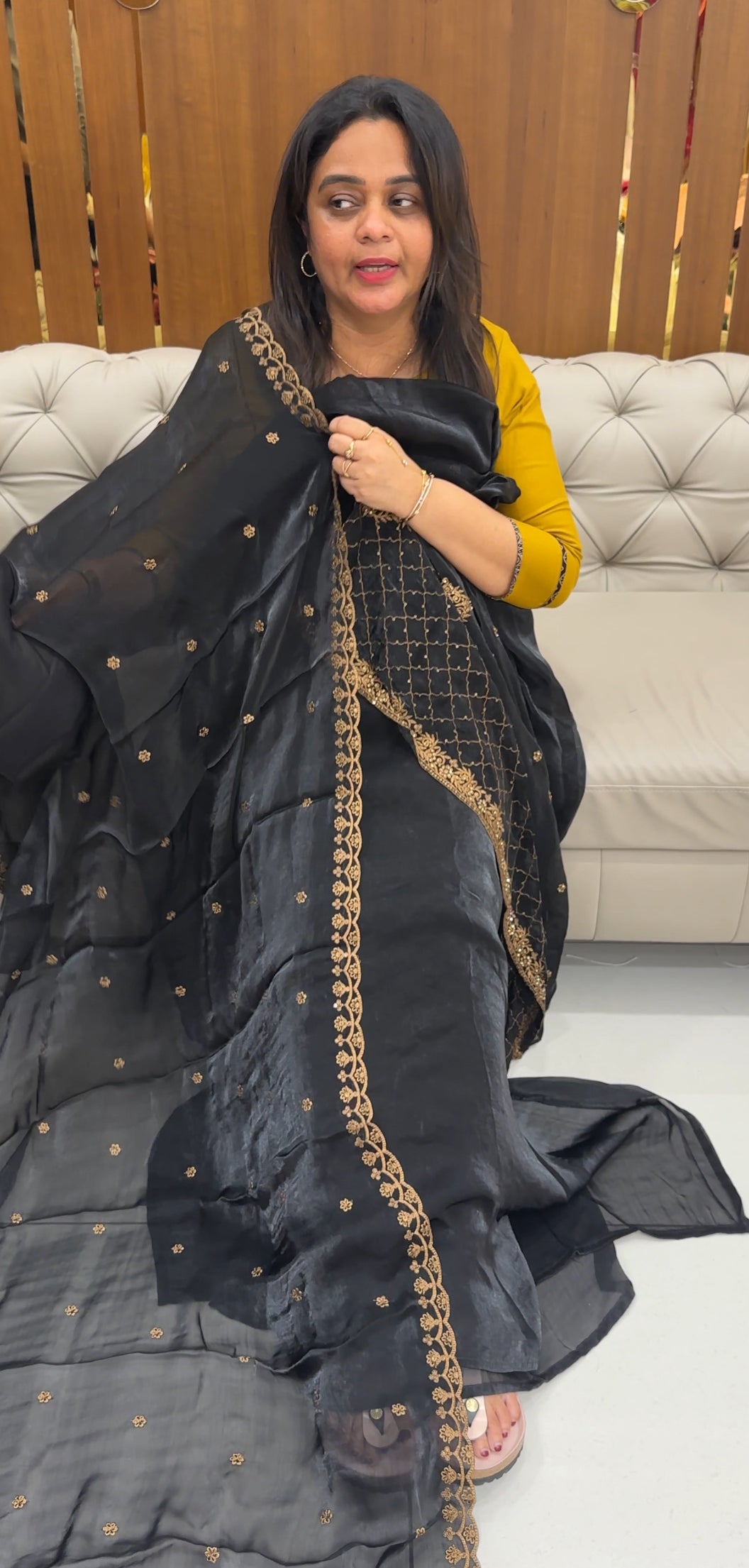 VELVET ORGANZA UNSTITCHED SALWAR SUITS - IHA 26848