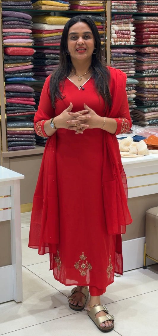 IHA'S IN-HOUSE MUL CHANDERI TOP,BOTTOM AND DUPATTA  - IHA 30954