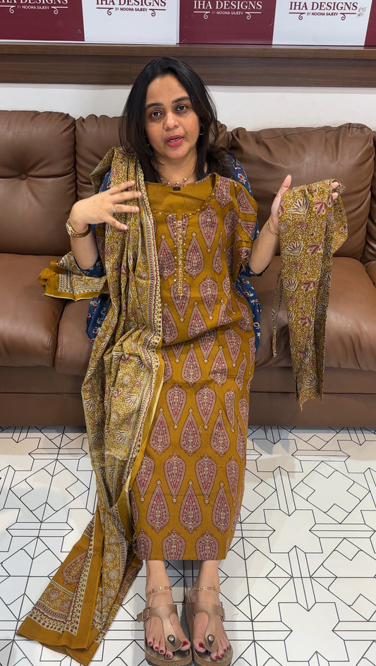 PRINTED COTTON TOP, BOTTOM AND DUPATTA - IHA 27277