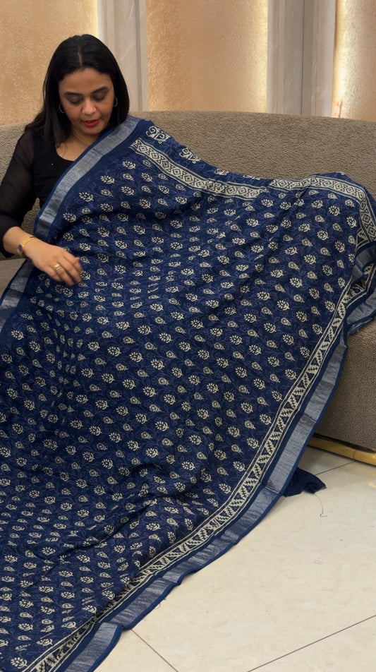 PRINTED LINEN SAREES - IHA 33072
