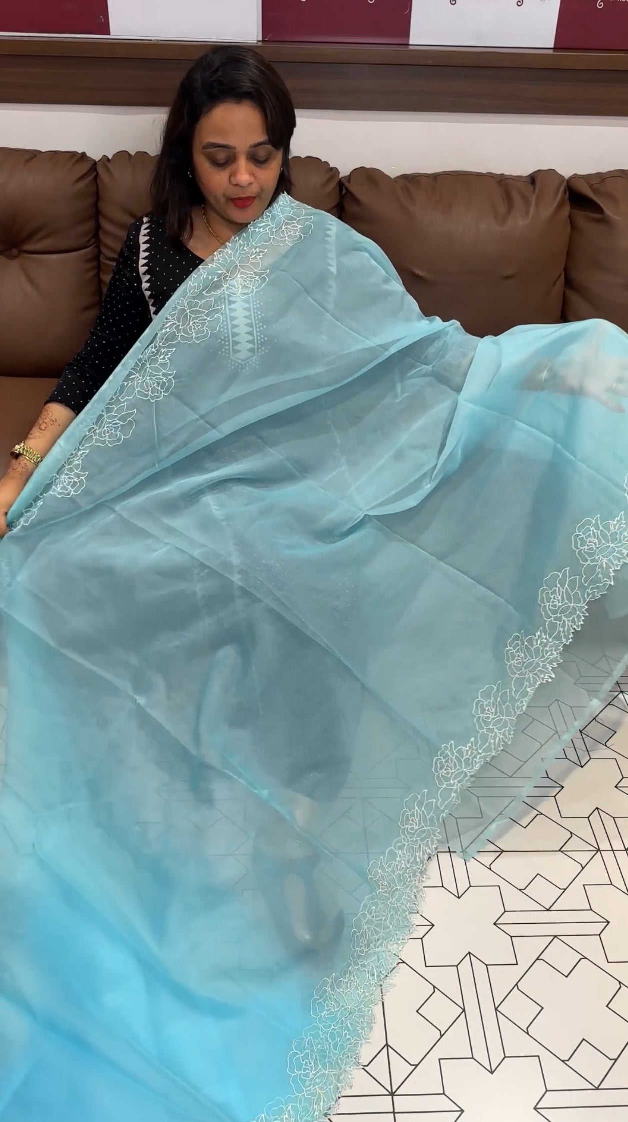 NYLON ORGANZA SAREES - IHA 23806